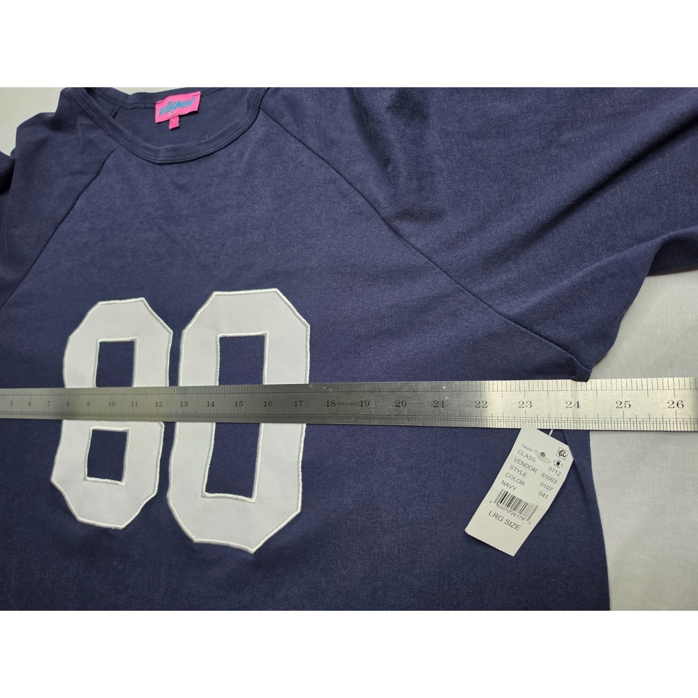 Edikted Shirt Women's Large Blue Graphic 100% Cotton Raglan Sleeve Oversized Fit - Picture 6 of 9